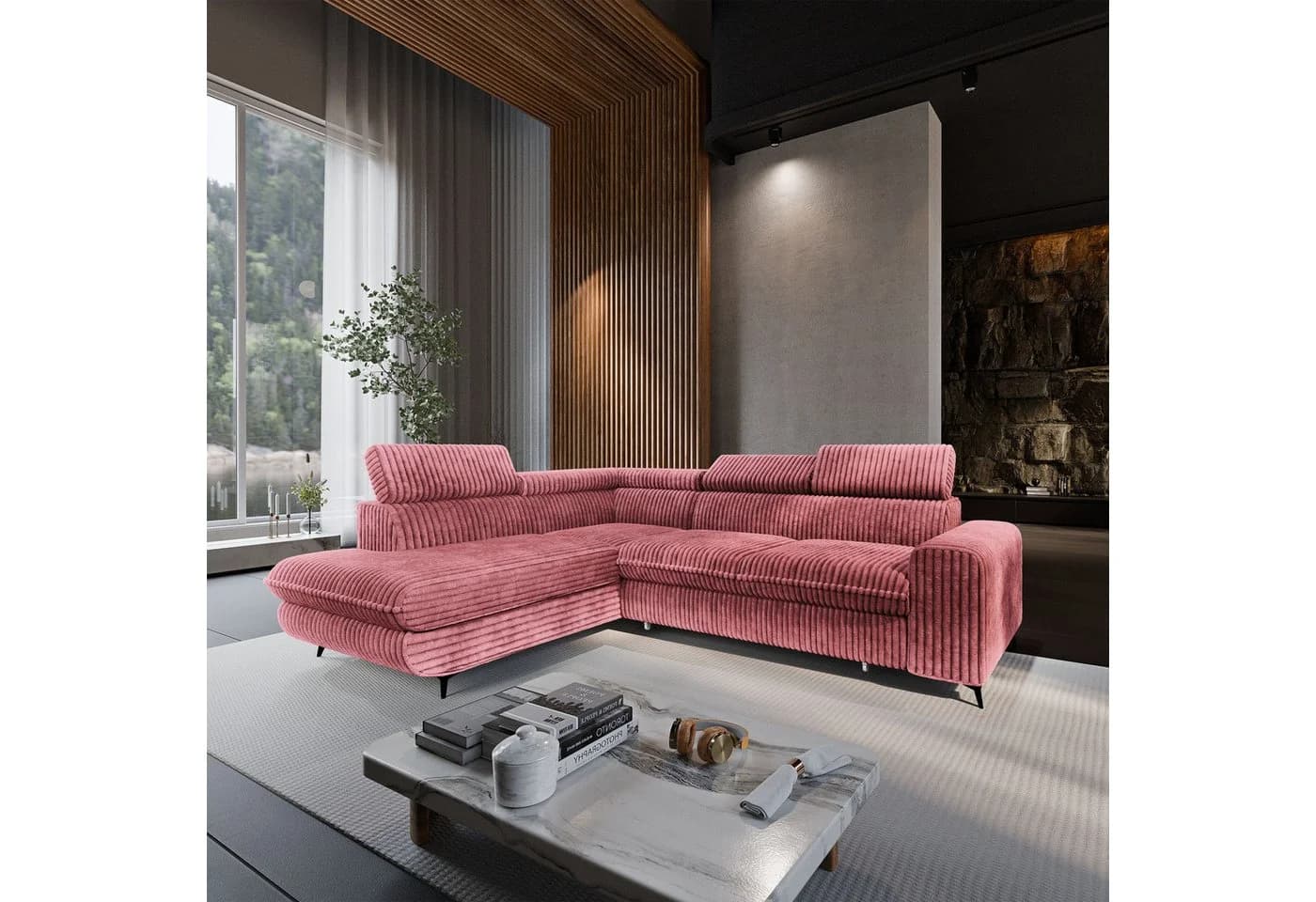 Masseno Ecksofa VELISS Rosa mit Schlaffunktion und Bettkasten - Bild 2