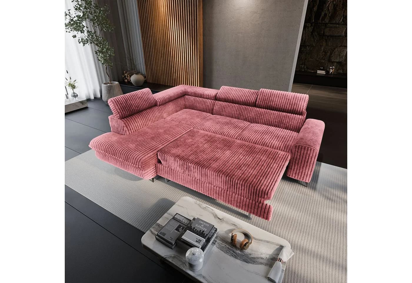 Masseno Ecksofa VELISS Rosa mit Schlaffunktion und Bettkasten - Bild 4