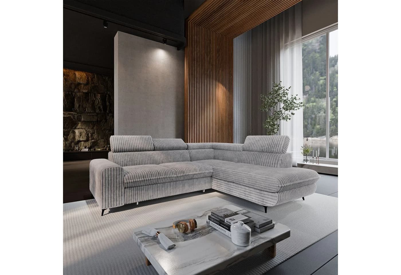 Masseno Ecksofa VELISS mit Schlaffunktion L-Form grau - Bild 2