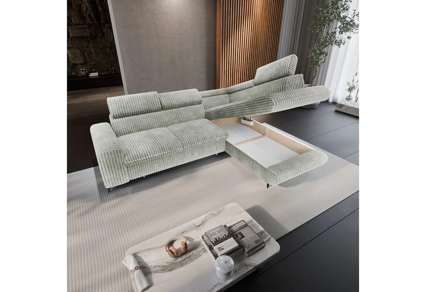 Masseno Ecksofa VELISS mit Schlaffunktion L-Form grau - Bild 4