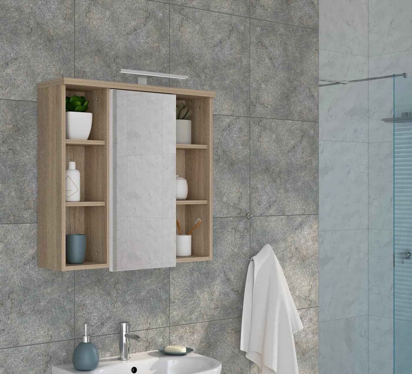 FORTE Badezimmerspiegelschrank mit LED-Beleuchtung Sonoma Eiche