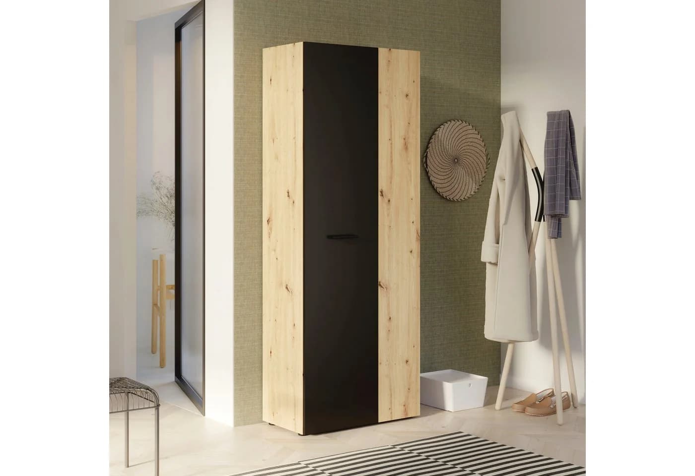 FORTE Mehrzweckschrank NET306 Schwarz Artisan Eiche
