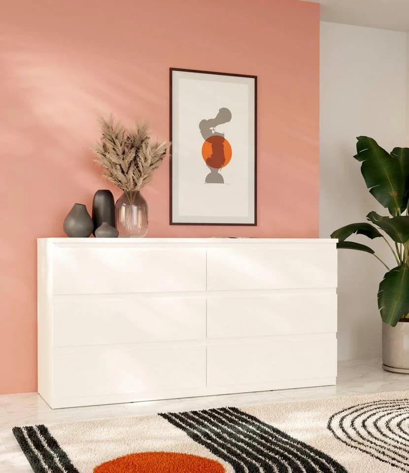 FORTE Edmore Kommode Weiß 6 Schubladen Modern
