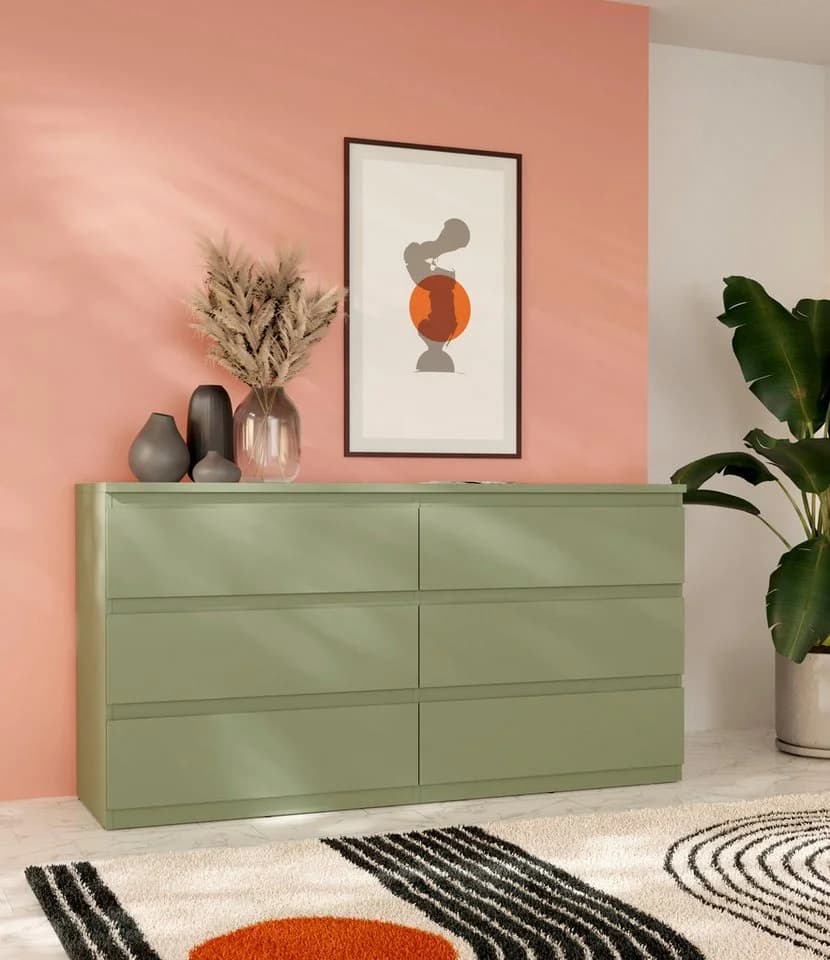 FORTE Edmore Kommode 6 Schubladen Salbei Modern