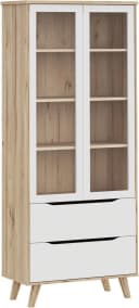 FORTE Vankka Stauraumvitrine Weiß Eiche 2 Glastüren 2 Schubkästen Bild 2