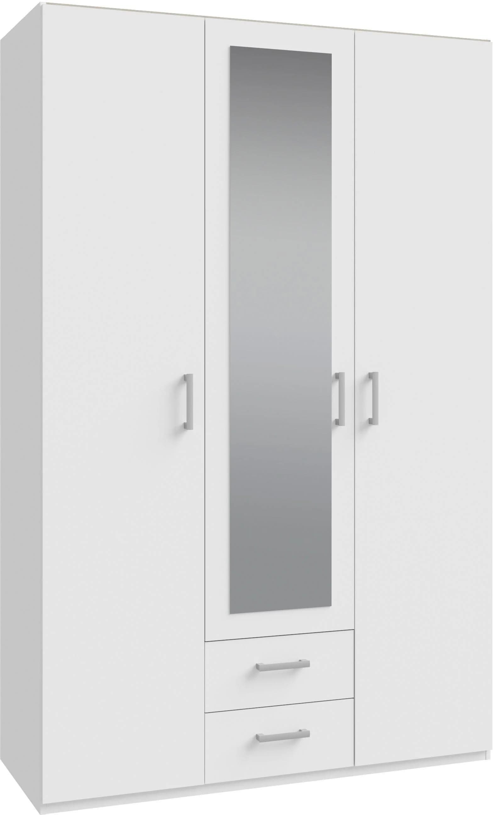 FORTE Kleiderschrank Weiß mit Spiegel und 2 Schubladen
