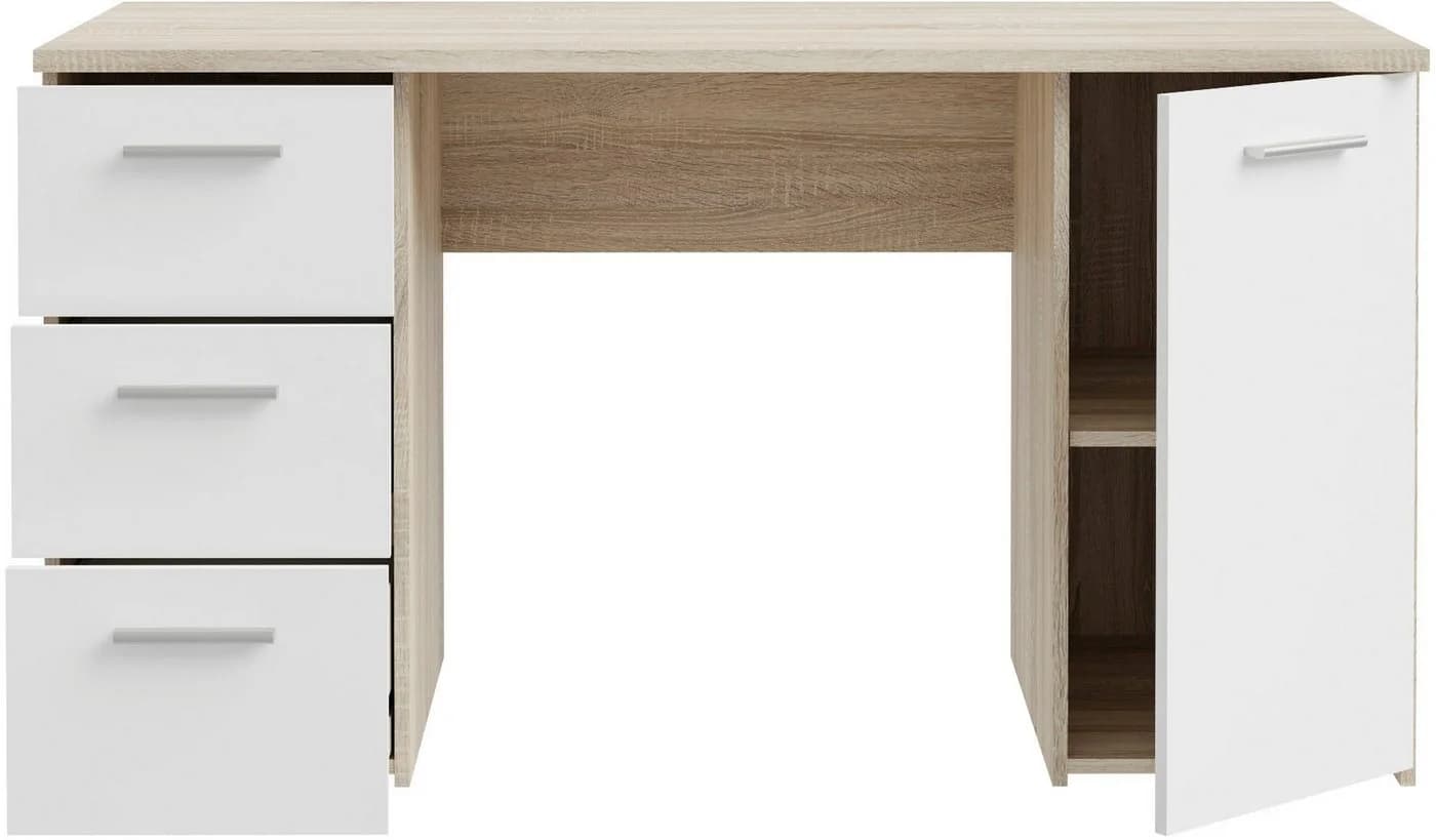 FORTE Schreibtisch Neuss mit 3 Schubladen & 1 Tür Beige/Weiß - Bild 4
