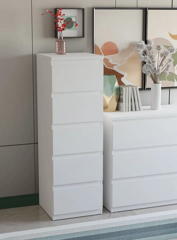 FORTE Kommode EDMORE Weiß 5 Schubladen Sideboard