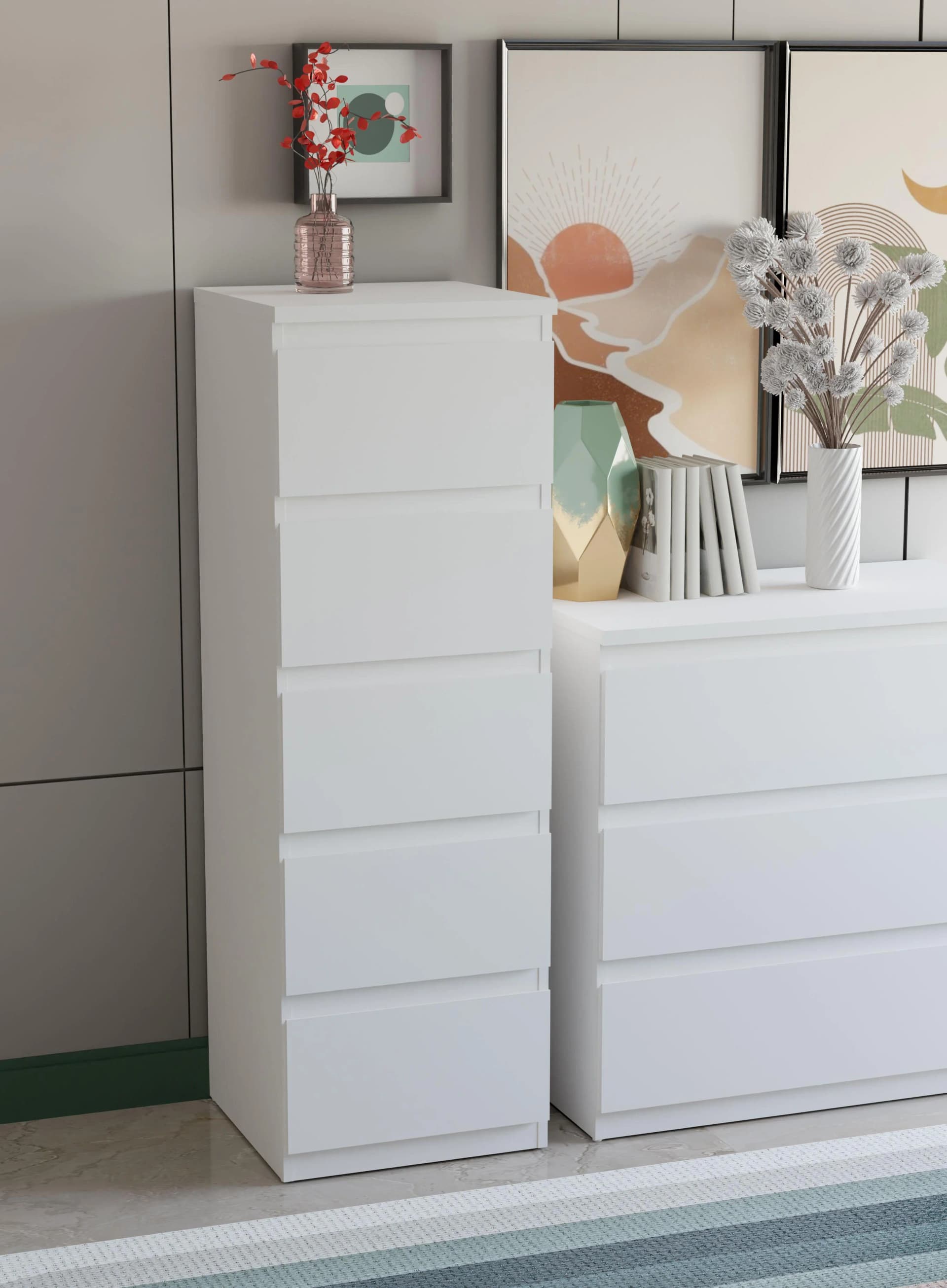 FORTE Kommode EDMORE Weiß 5 Schubladen Sideboard - Bild 4