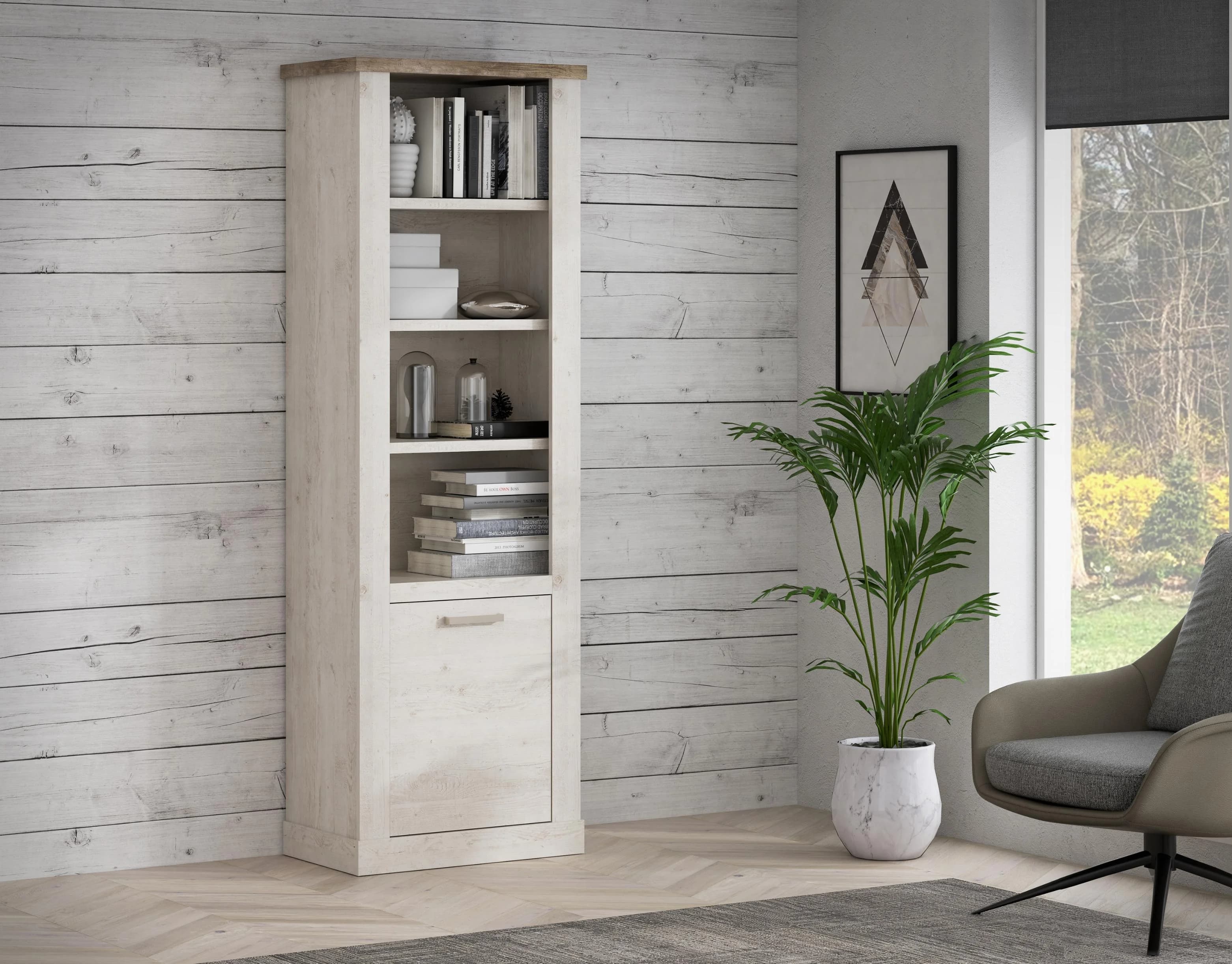 Bücherregal FORTE Duro Weiß Eiche Antik Landhausstil mit Tür
