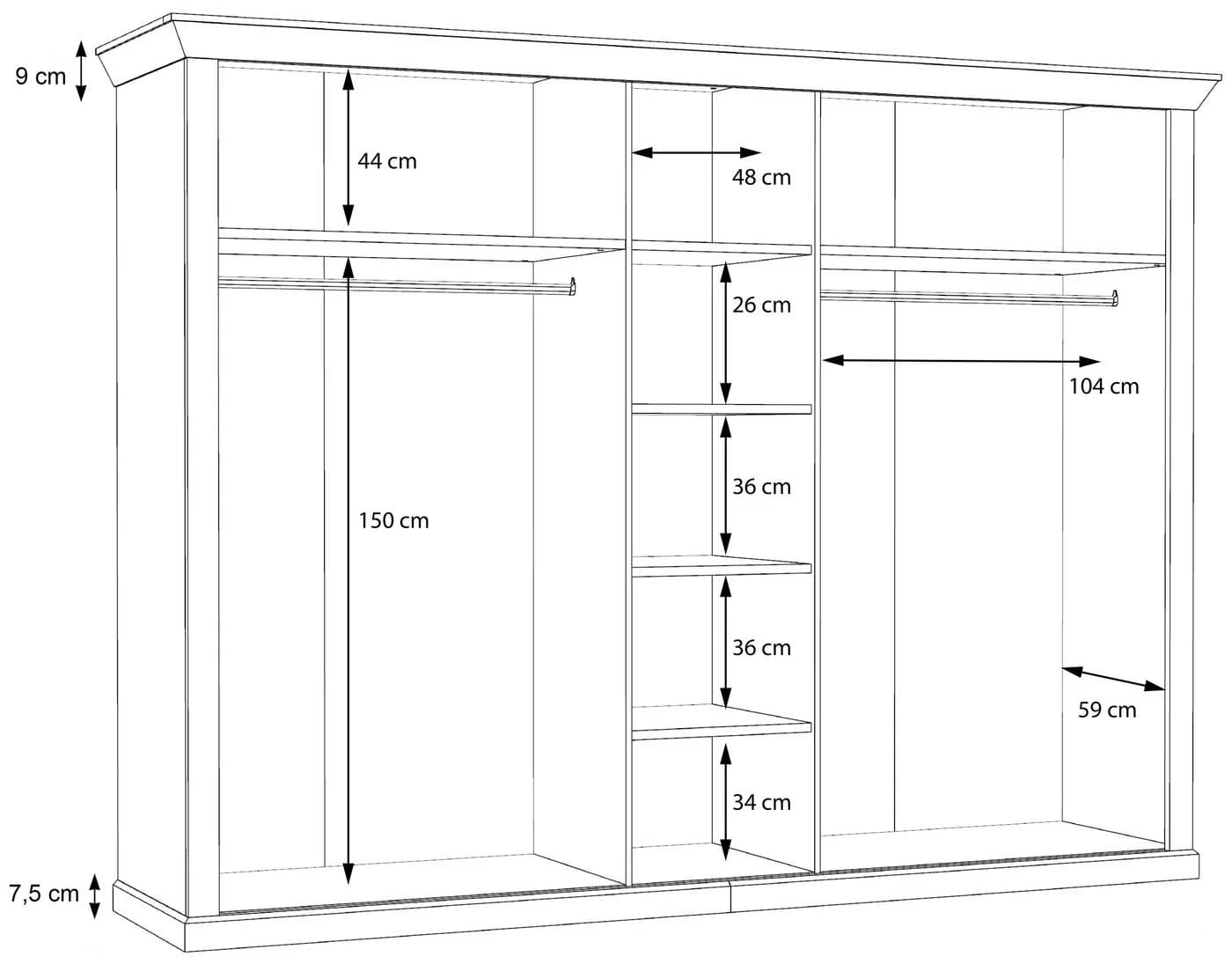 FORTE Kleiderschrank Kashmir Landhausstil Weiß mit Spiegeltüren - Bild 5