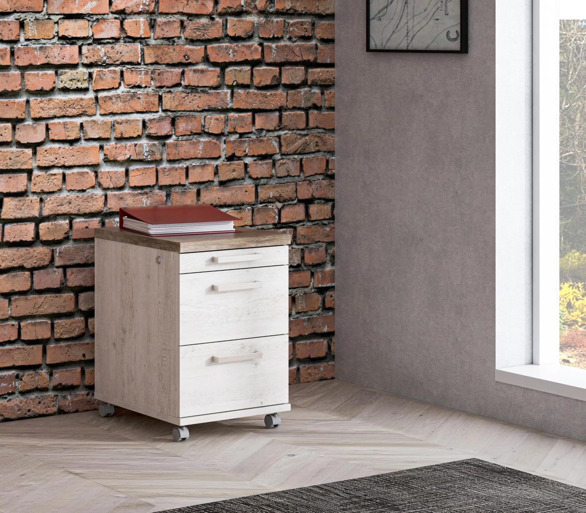 Rollcontainer FORTE Duro Weiß Pinie Eiche Antik