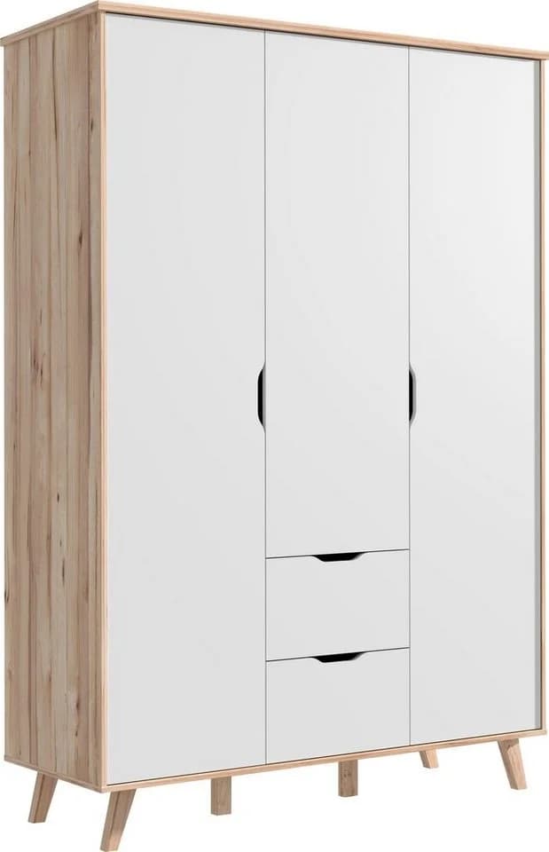 FORTE Kleiderschrank Vankka Weiß Braun Skandinavisch Grifflos - Bild 2