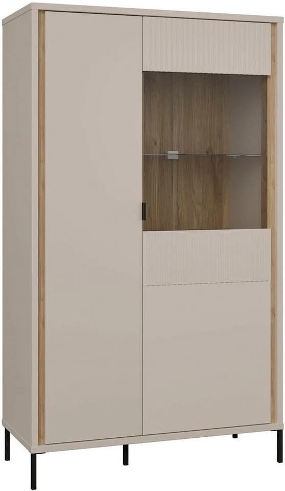 FORTE Seravel Highboard Beige/Mauvella Eiche mit Glastür & Soft-Close - Bild 2