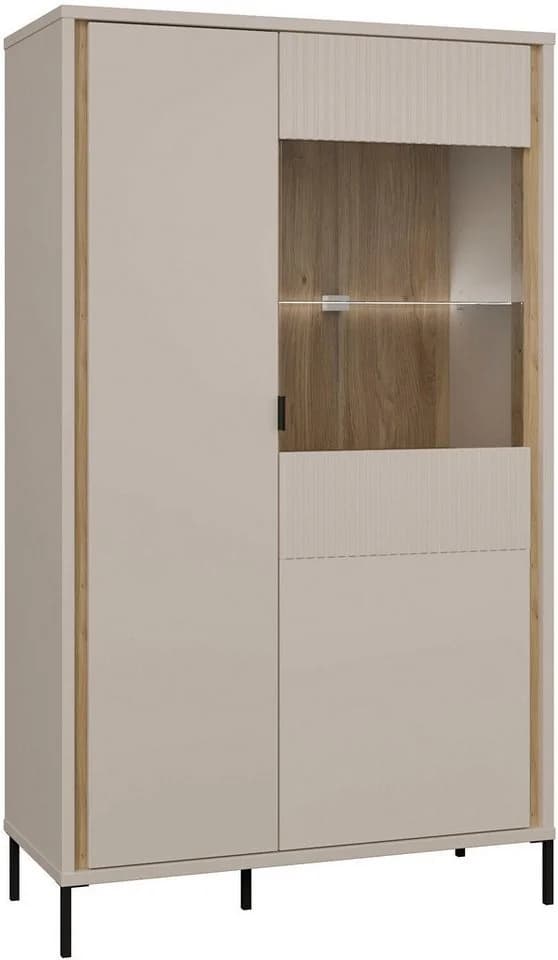 FORTE Seravel Highboard Beige/Mauvella Eiche mit Glastür & Soft-Close - Bild 3