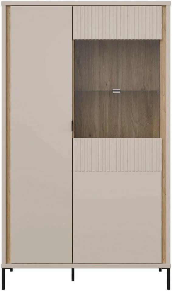 FORTE Seravel Highboard Beige/Mauvella Eiche mit Glastür & Soft-Close - Bild 4