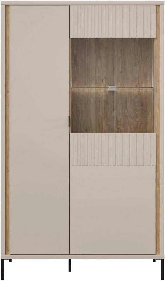 FORTE Seravel Highboard Beige/Mauvella Eiche mit Glastür & Soft-Close - Bild 5