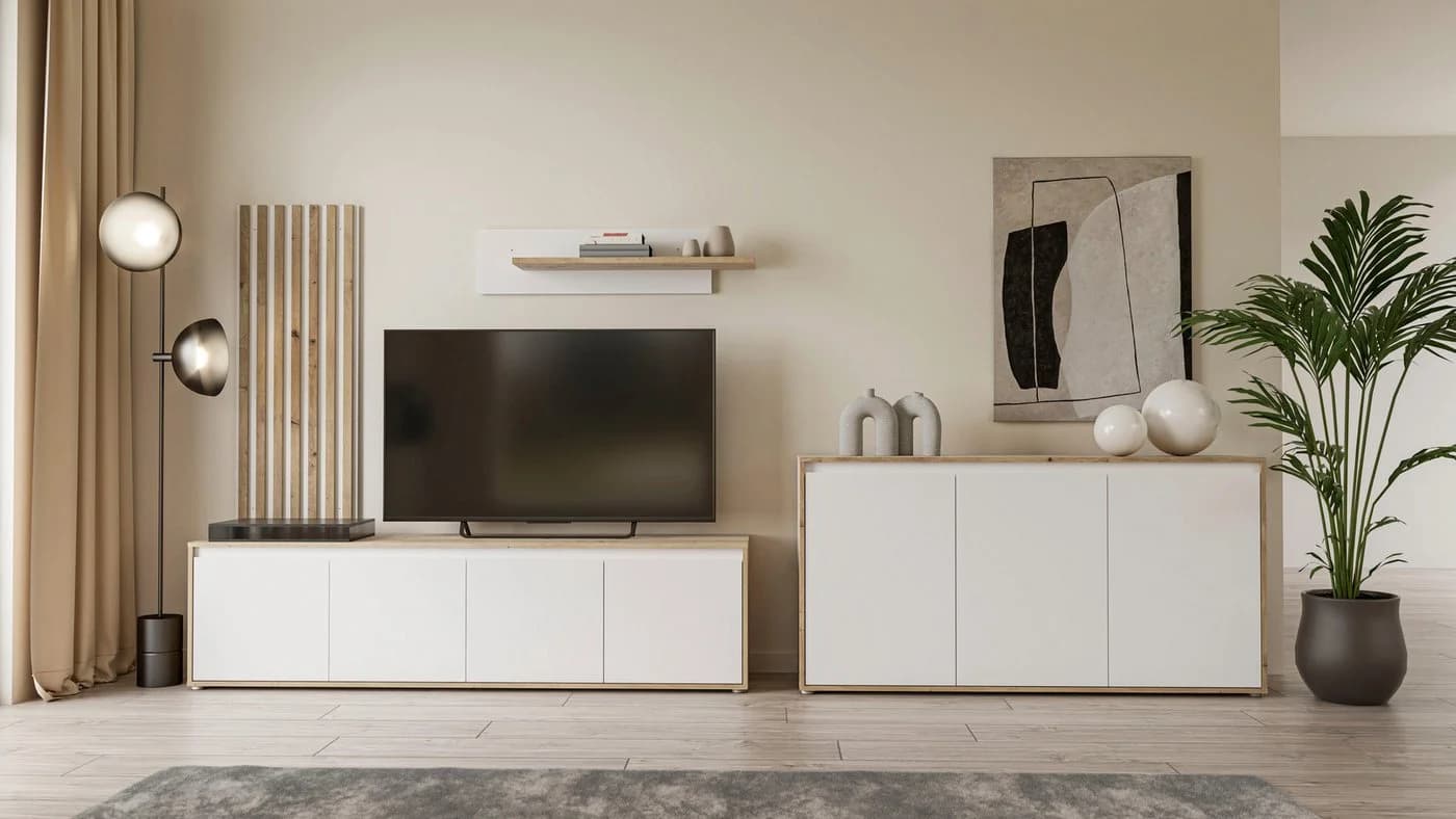 FORTE Wandregal Wandpaneel Weiß Artisan Eiche Modern