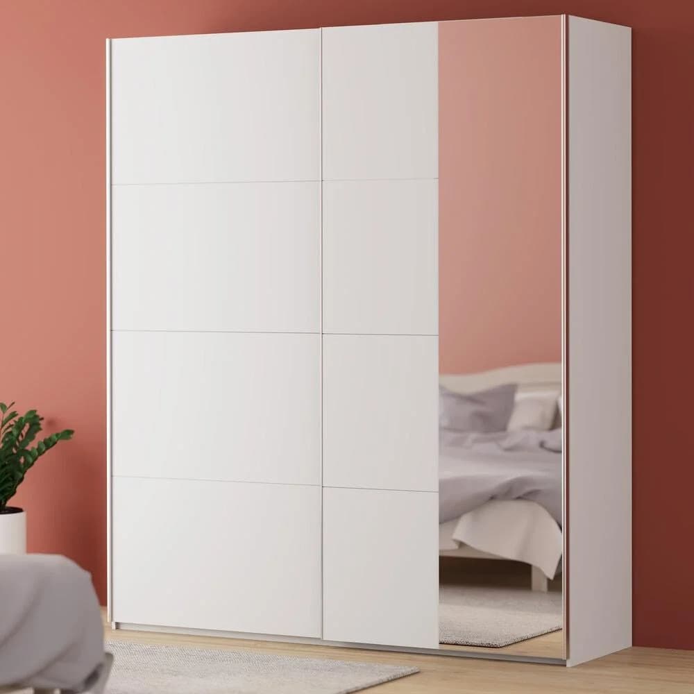 FORTE Schwebetürenschrank Fittio Weiß 2 Schiebetüren Spiegel Modern