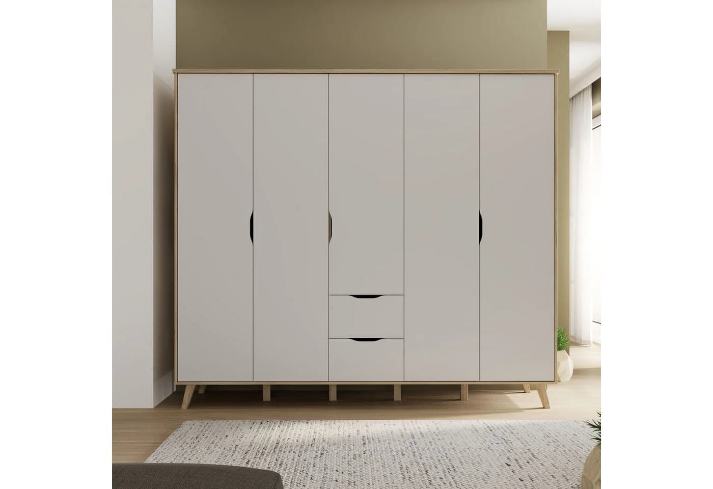 FORTE Kleiderschrank Vankka Skandinavisch Planked Eiche Weiß Grifflos