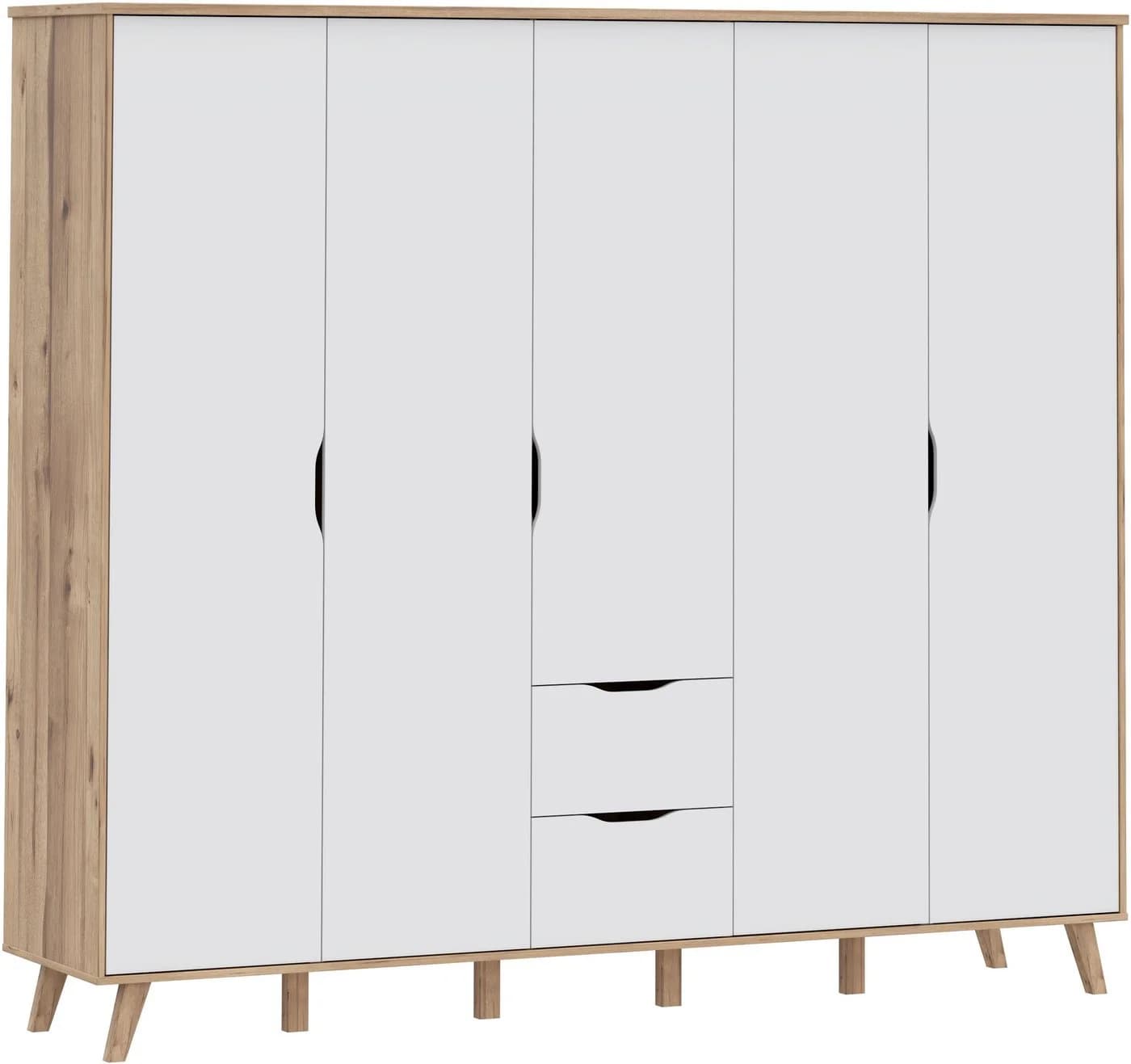 FORTE Kleiderschrank Vankka Skandinavisch Planked Eiche Weiß Grifflos - Bild 2