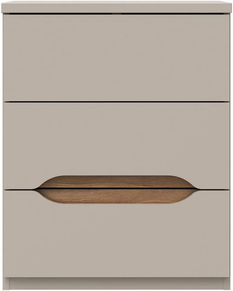 Nachtkommode FORTE Beige Sand Mauvella Eiche 3 Schubladen Push-to-open