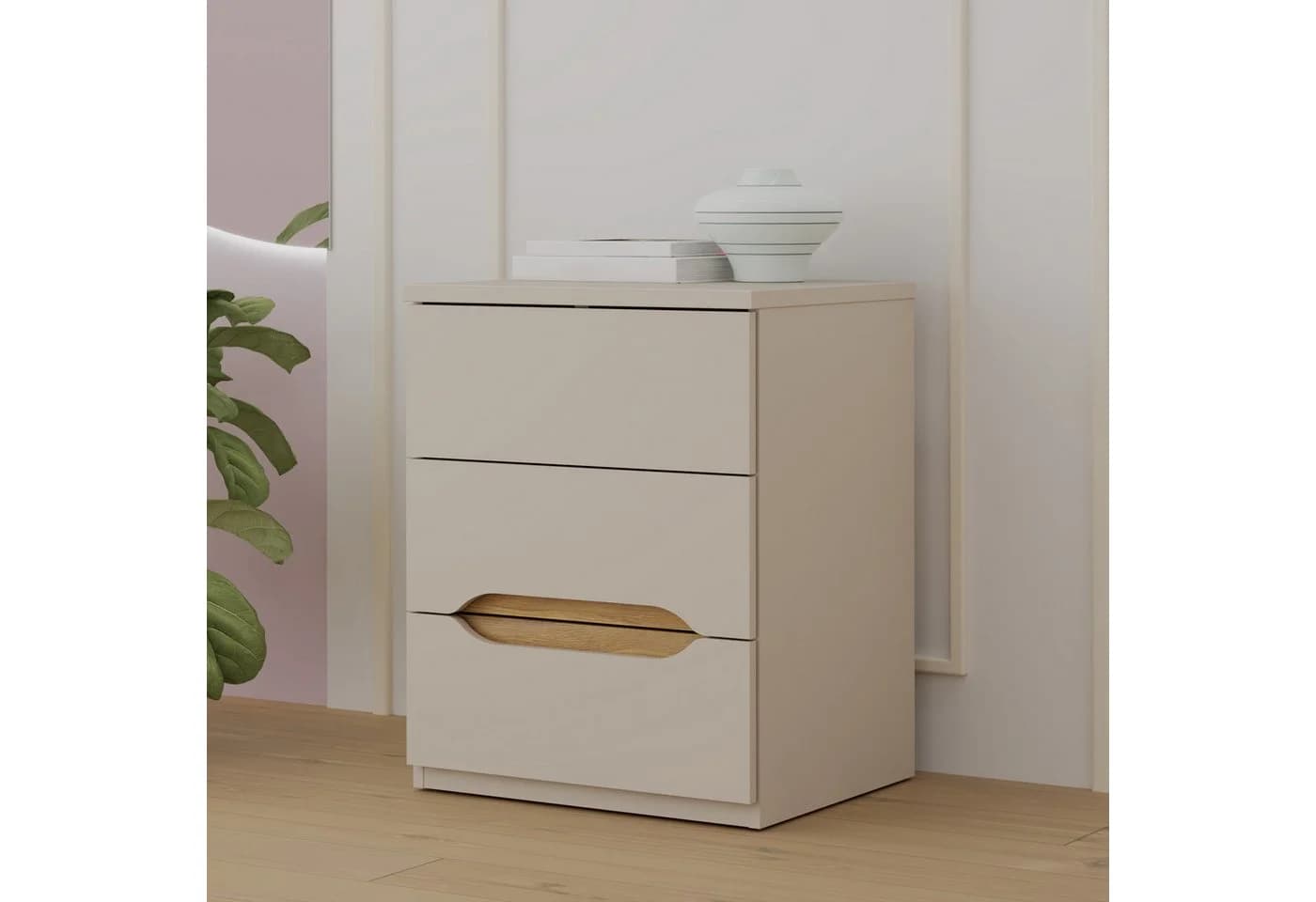 Nachtkommode FORTE Beige Sand Mauvella Eiche 3 Schubladen Push-to-open - Bild 2