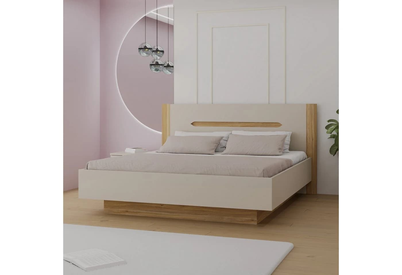 Stauraumbett FORTE Beige Braun mit aufklappbarem Lattenrost - Bild 2