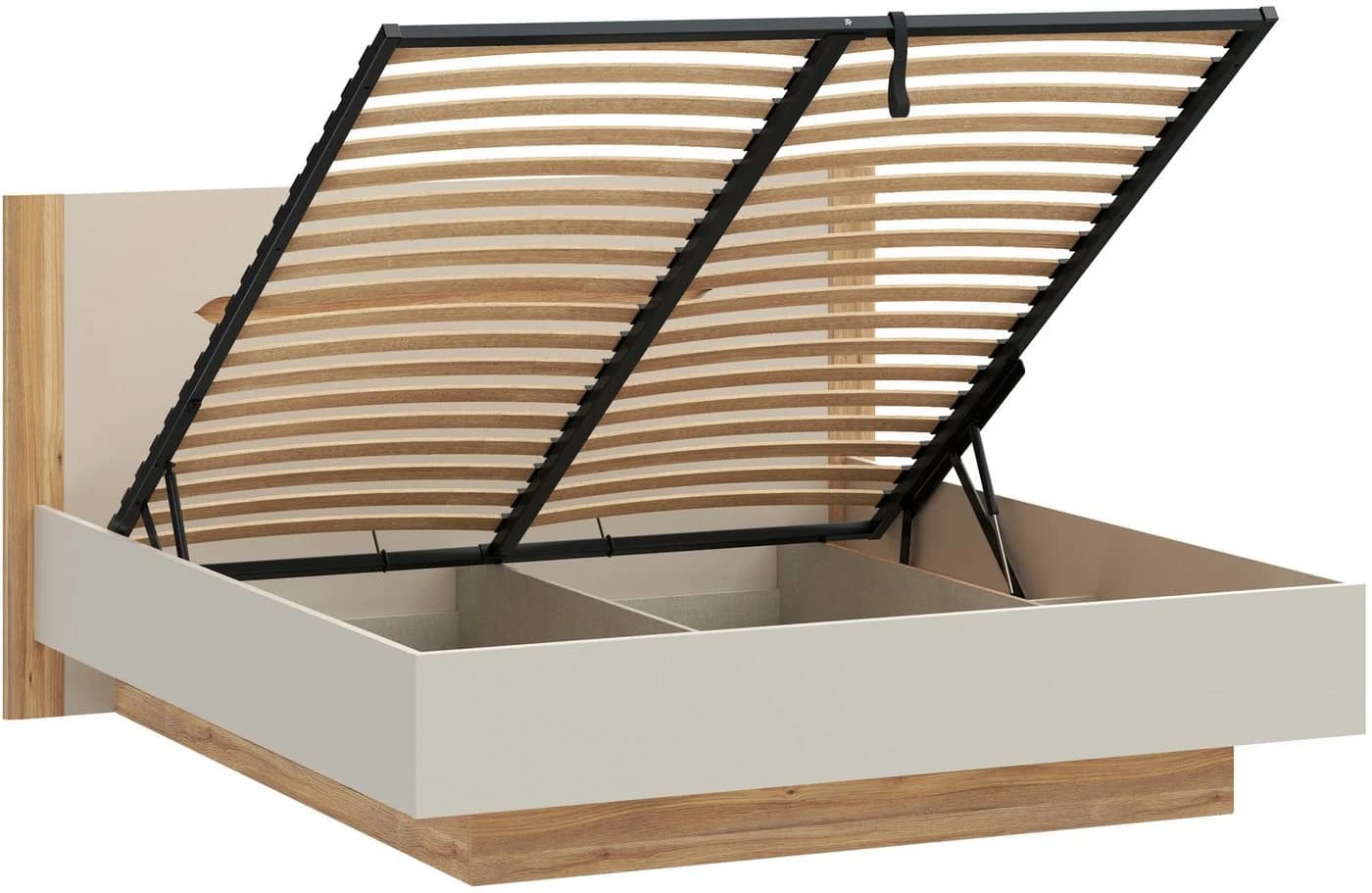 Stauraumbett FORTE Beige Braun mit aufklappbarem Lattenrost - Bild 4