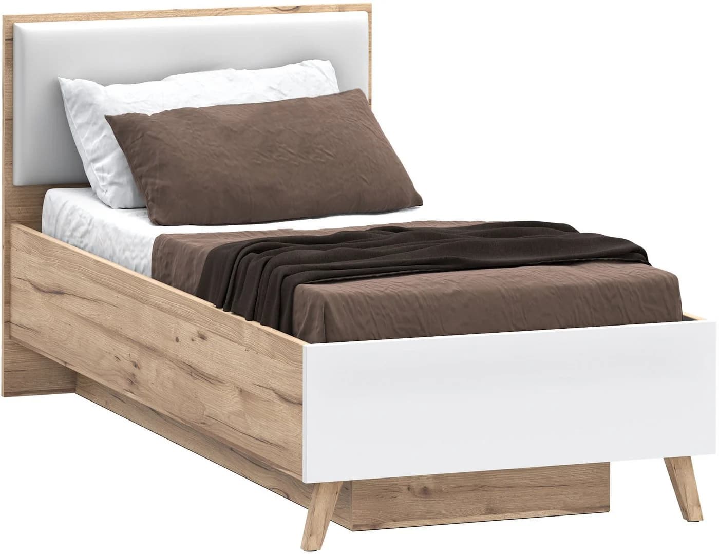 Stauraumbett FORTE Vankka Weiß Planked Eiche mit Lattenrost - Bild 2