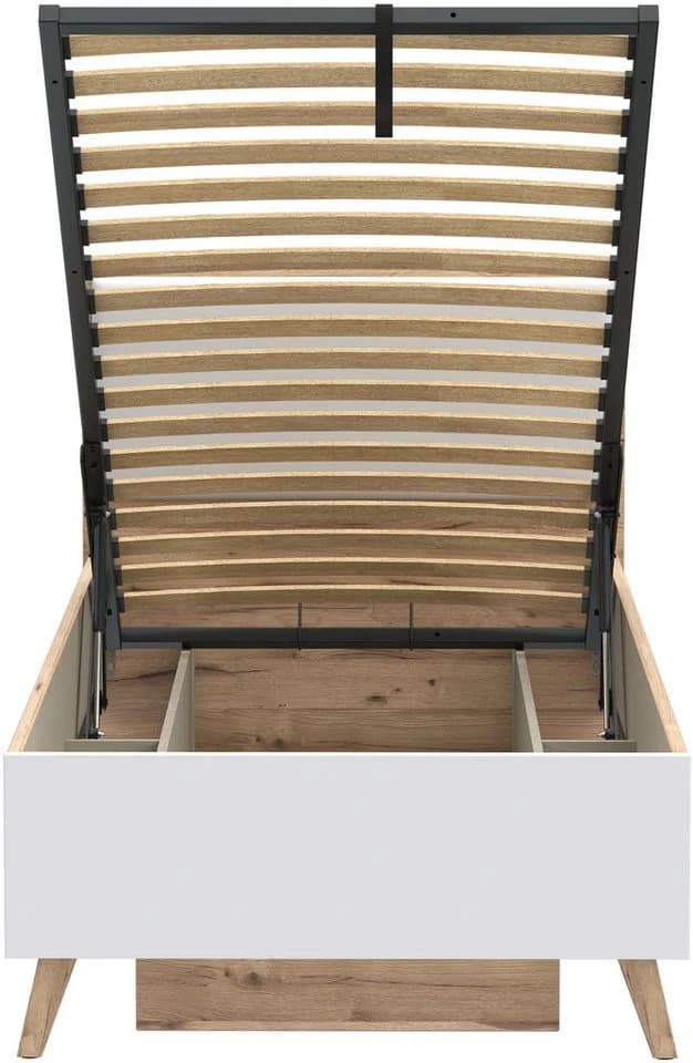 Stauraumbett FORTE Vankka Weiß Planked Eiche mit Lattenrost - Bild 4