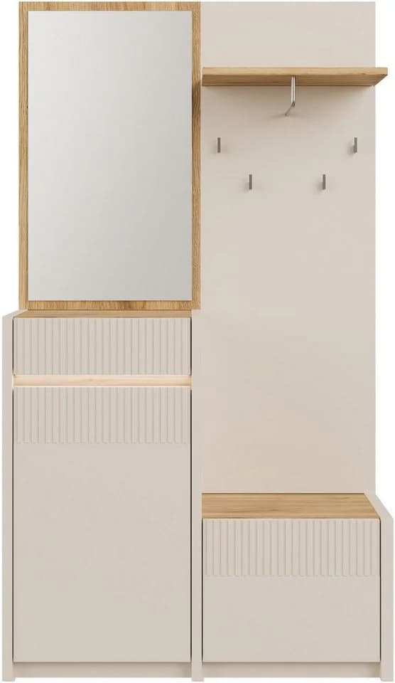 FORTE Kompaktgarderobe Oak Squere Beige Spanplatte Spiegel Haken Kleiderstange - Bild 3