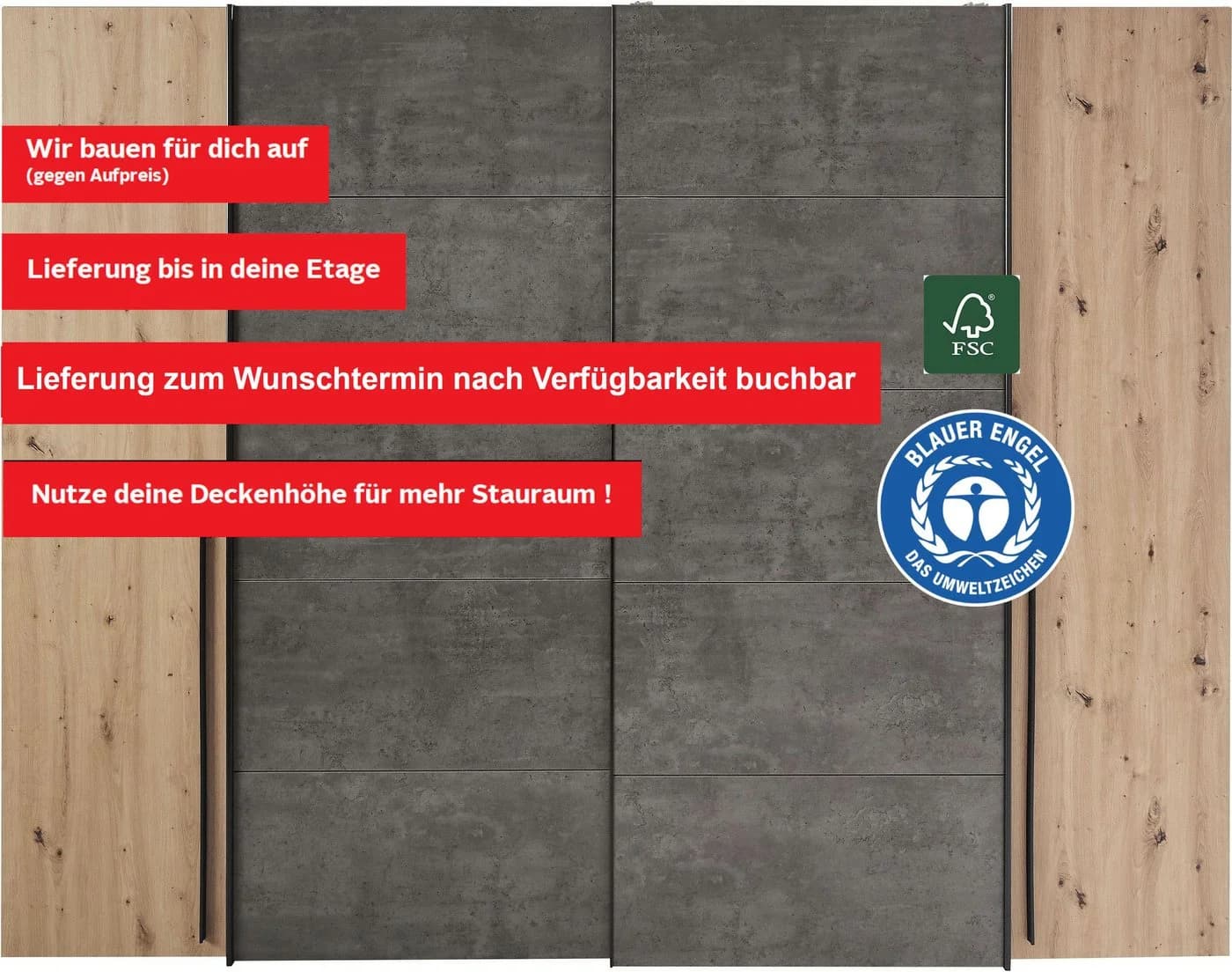 FORTE Kleiderschrank Narago Eiche Grau Modern - Bild 4