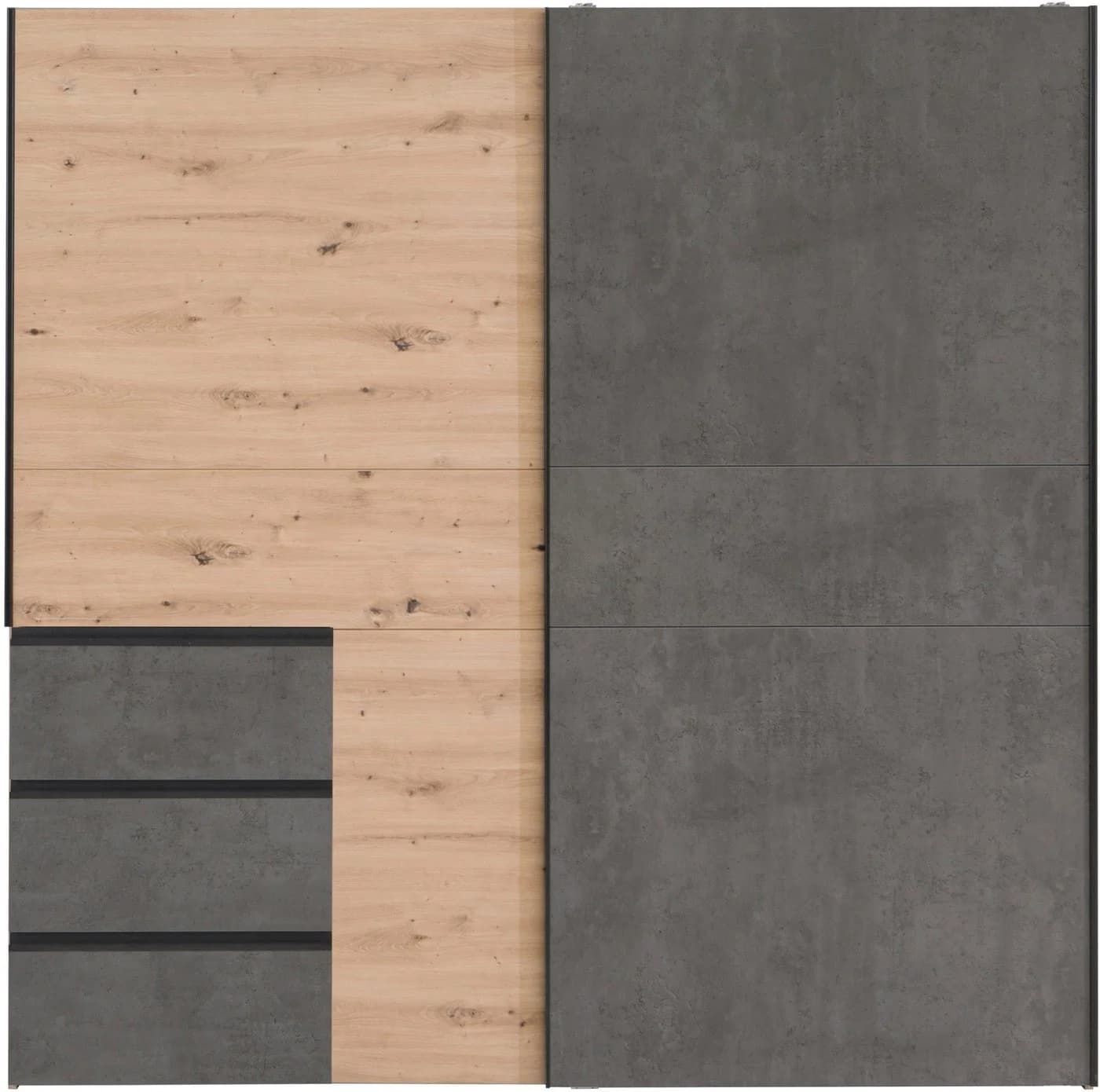 FORTE Schwebetürenschrank Winn 200cm mit 3 Schubladen Grau Braun - Bild 3