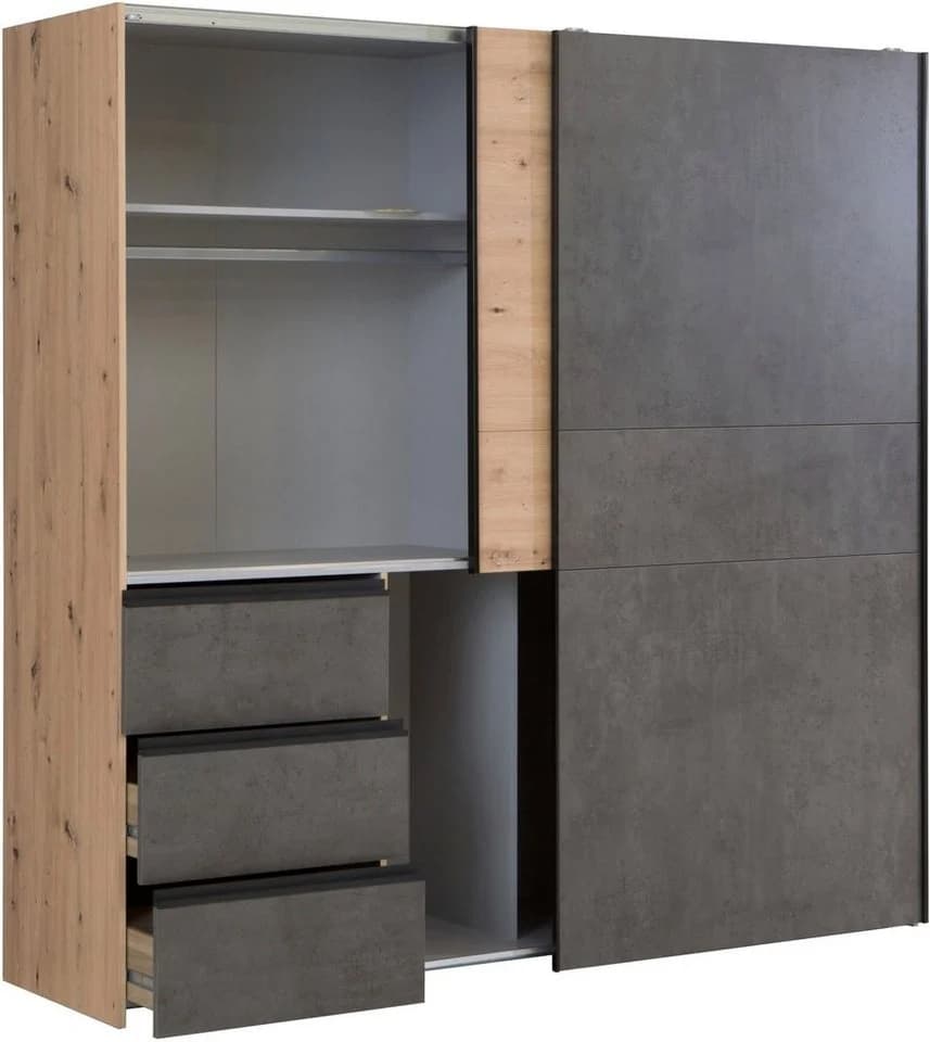 FORTE Schwebetürenschrank Winn 200cm mit 3 Schubladen Grau Braun - Bild 4