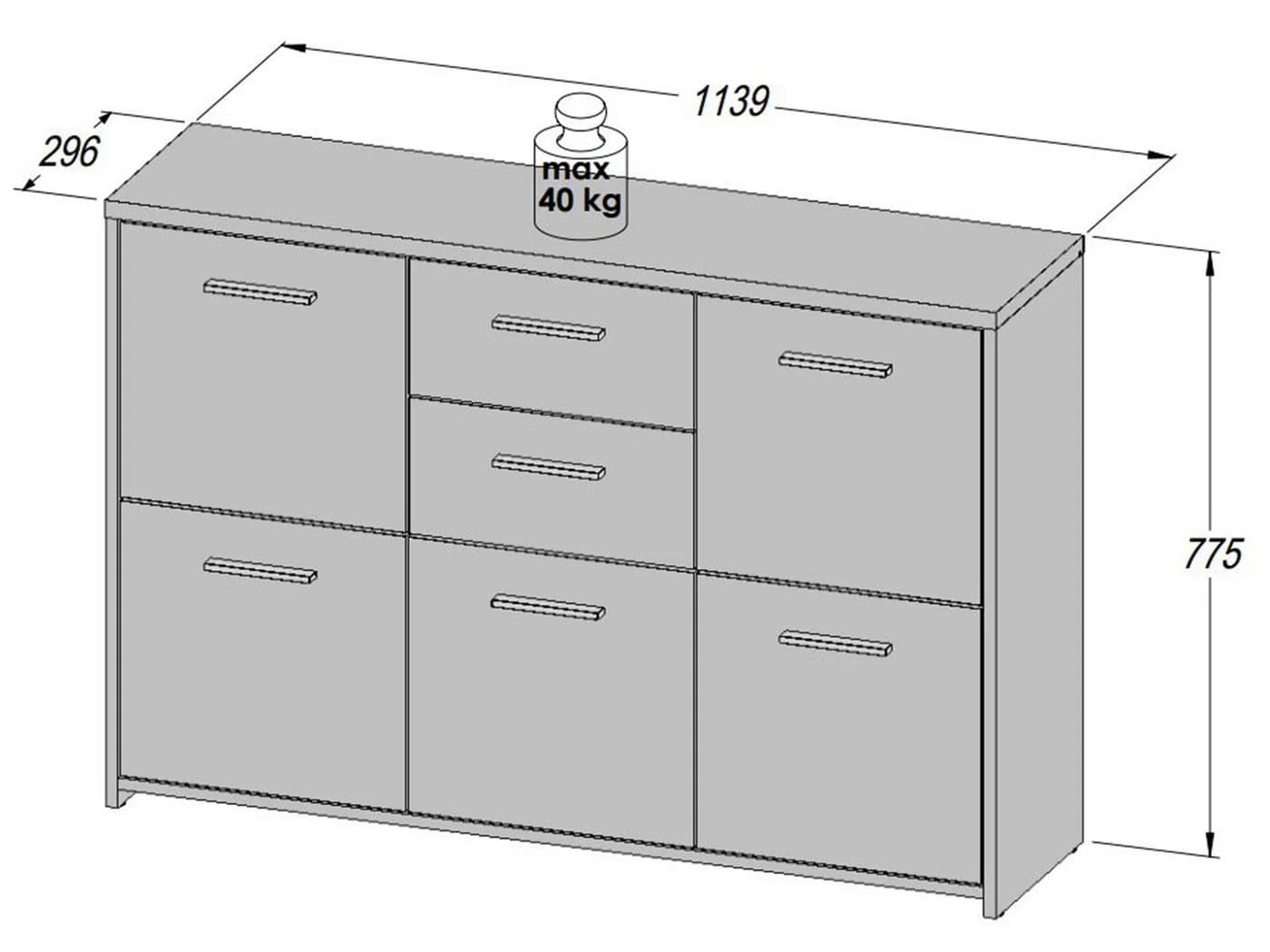 FORTE Sideboard Quadro 5 Türen 2 Schubladen Sonoma-Eiche Weiß - Bild 3