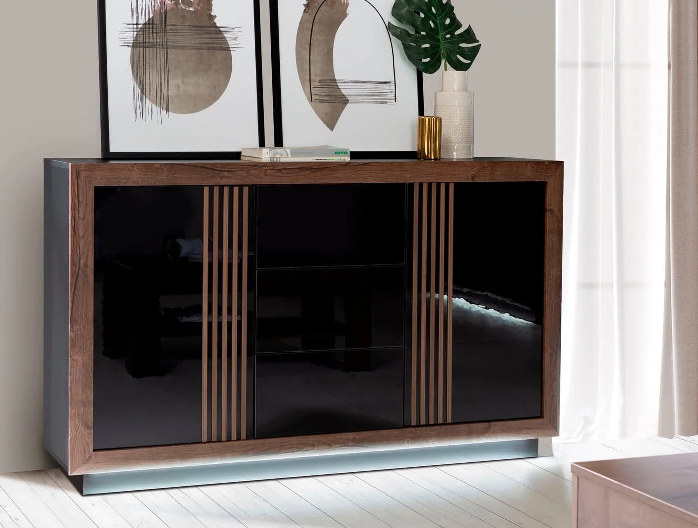 FORTE Sideboard Savona Schwarz Hochglanz mit LED-Beleuchtung - Bild 2