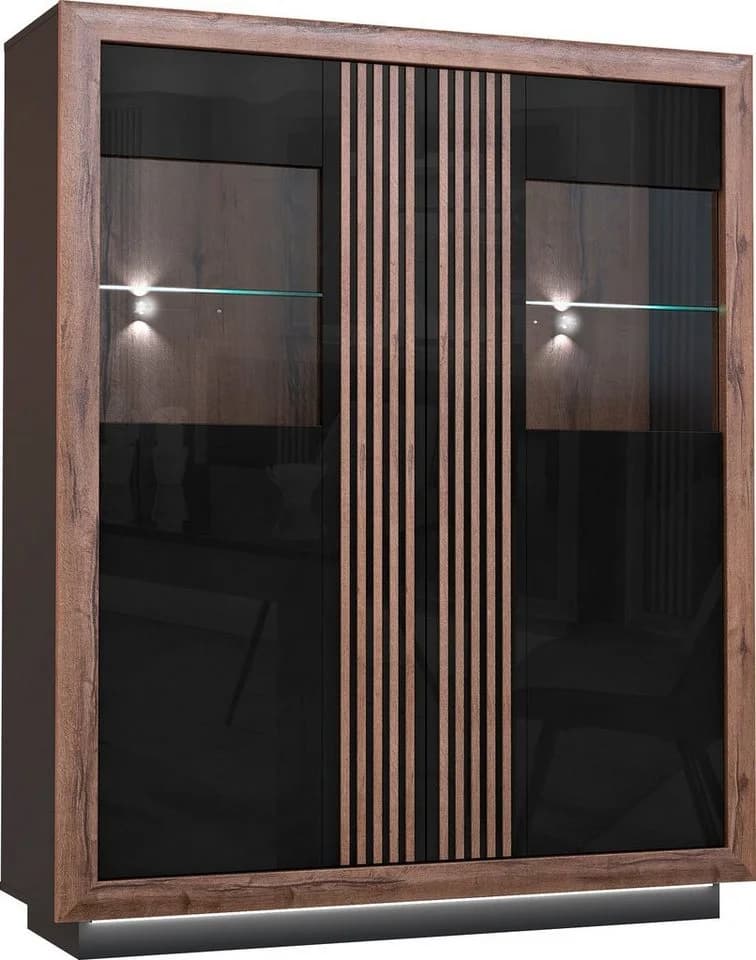 Highboard FORTE Savona Schwarz Hochglanz mit LED-Beleuchtung