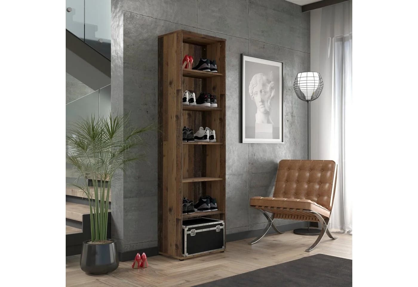 FORTE Regal Tempra 5 Böden Vintage Braun FSC Holzwerkstoff
