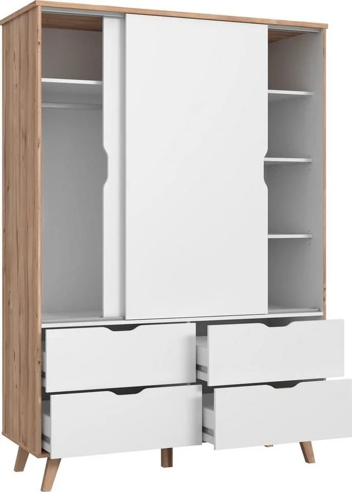 FORTE Schiebetürenschrank Vankka Weiß Planken Eiche Skandinavisch - Bild 4