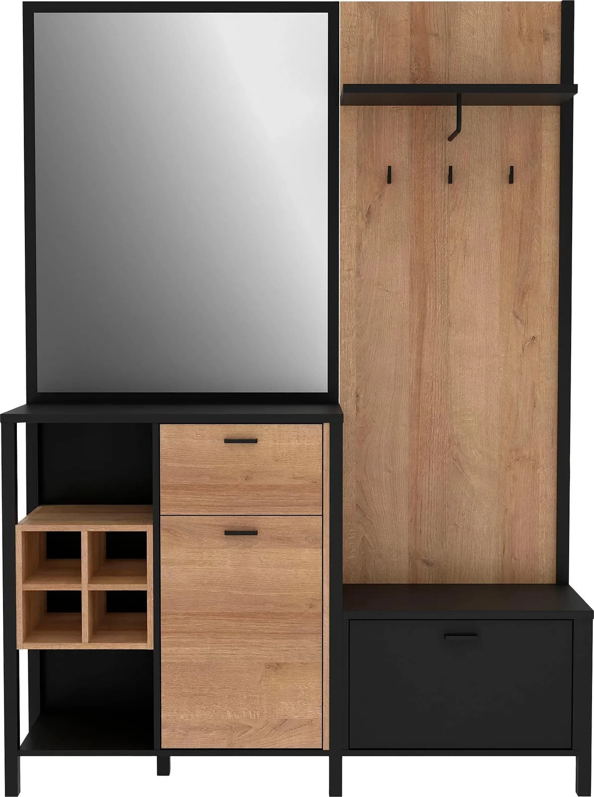 FORTE Kompaktgarderobe High Rock Schwarz Riviera Eiche