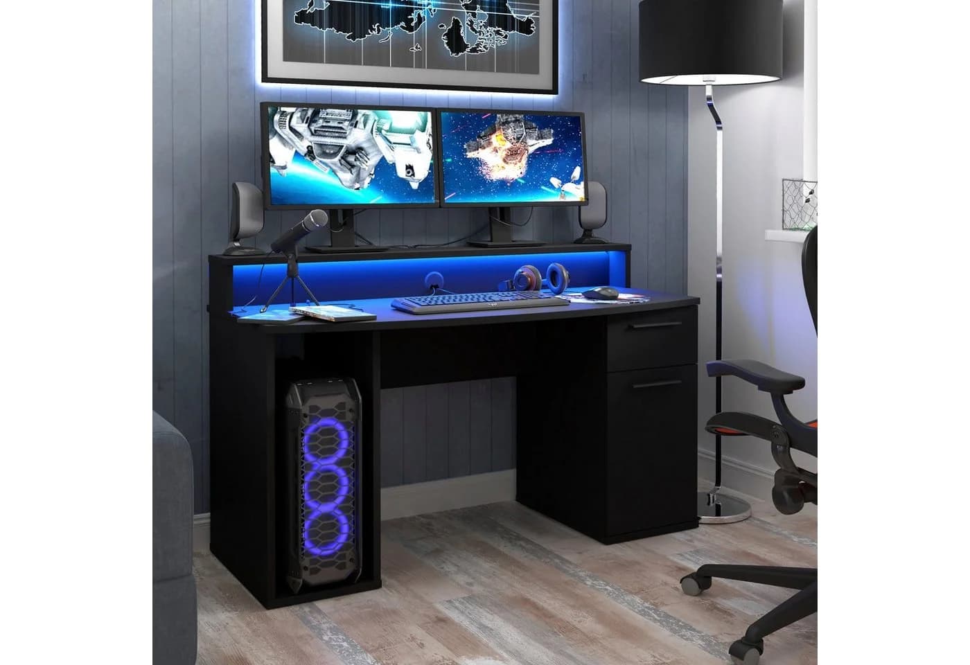 FORTE Gamingtisch Ayo Schwarz mit LED-RGB Beleuchtung - Bild 2