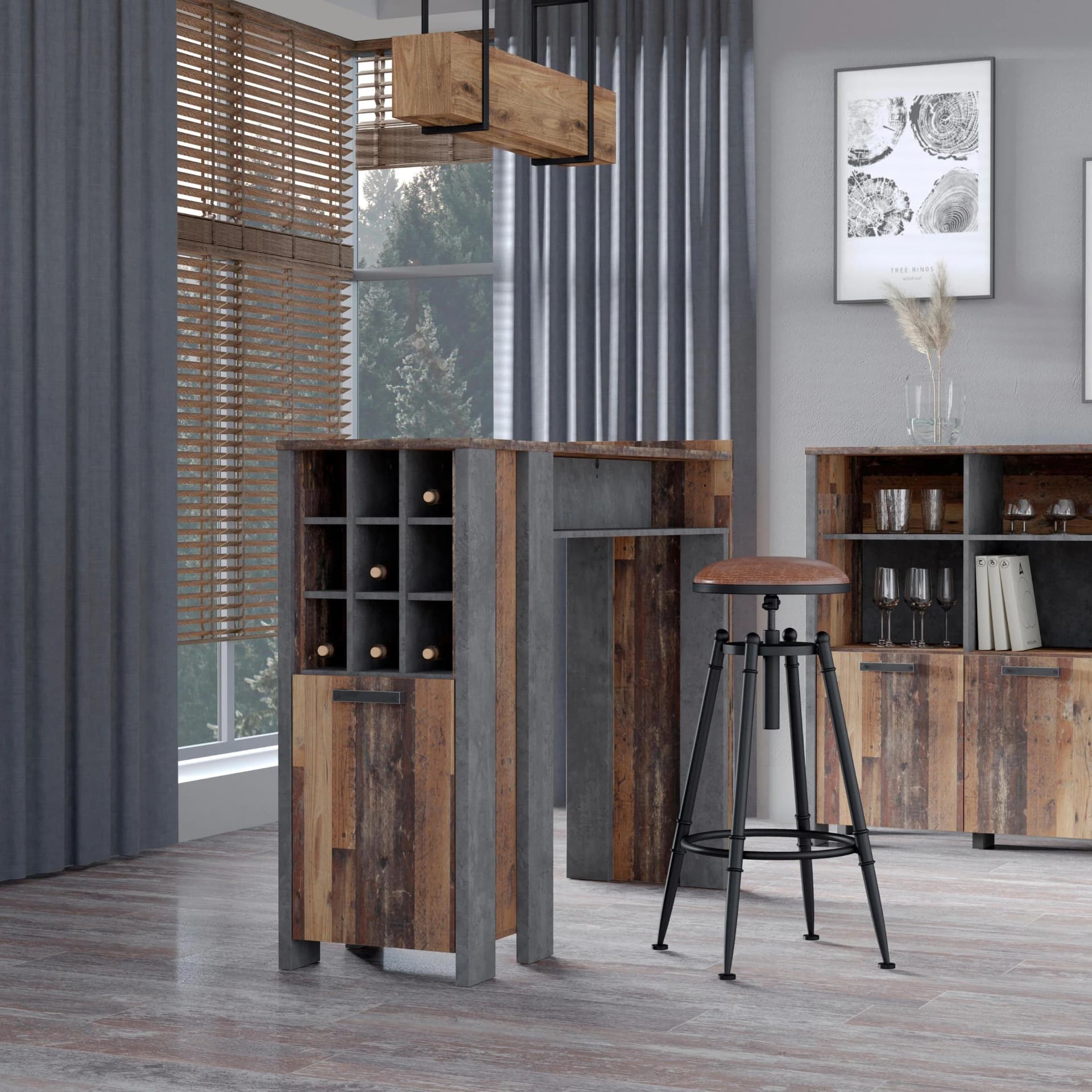 Barschrank FORTE Clif Grau Vintage Betonoptik