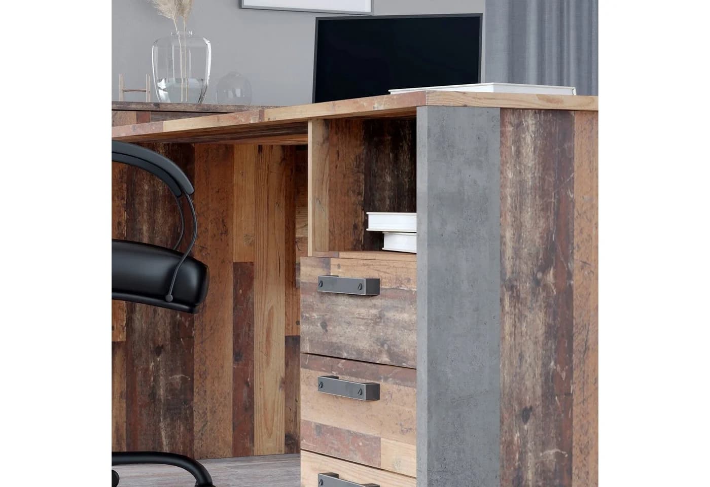 Schreibtisch FORTE Clif Grau Industriedesign mit Schubladen - Bild 4