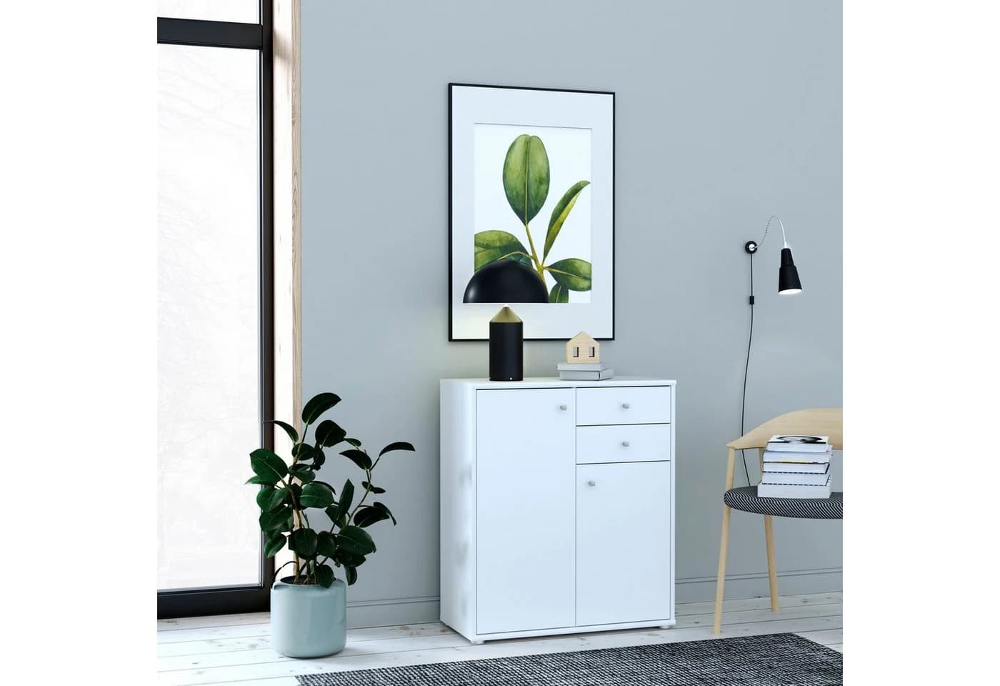 FORTE Kommode Tempra Weiß 2 Türen 2 Schubladen Modern