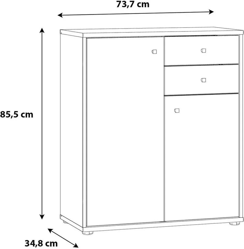 FORTE Kommode Tempra Weiß 2 Türen 2 Schubladen Modern - Bild 5
