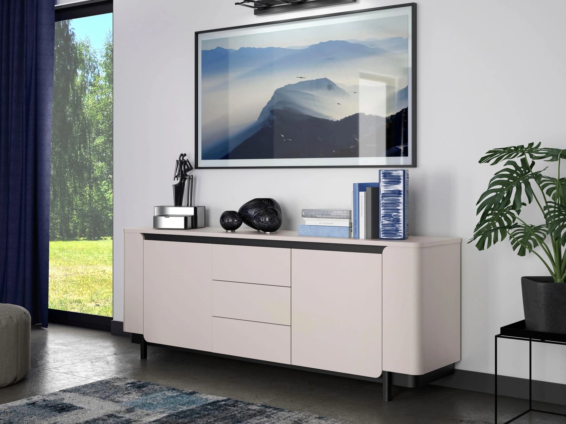 FORTE Sideboard Vodol Beige Schwarz mit Soft-Close