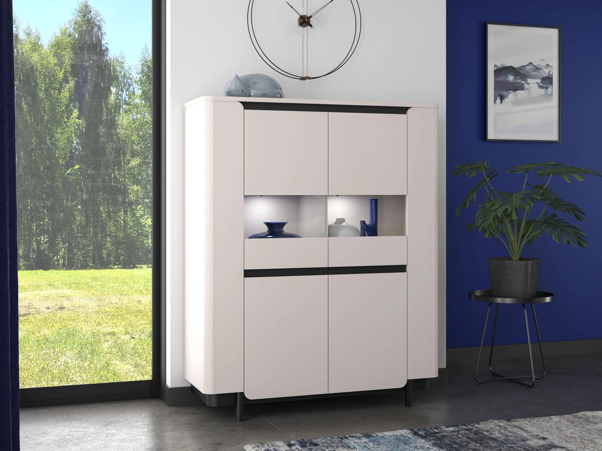 Vitrine FORTE Vodol Beige Schwarz mit Glastüren