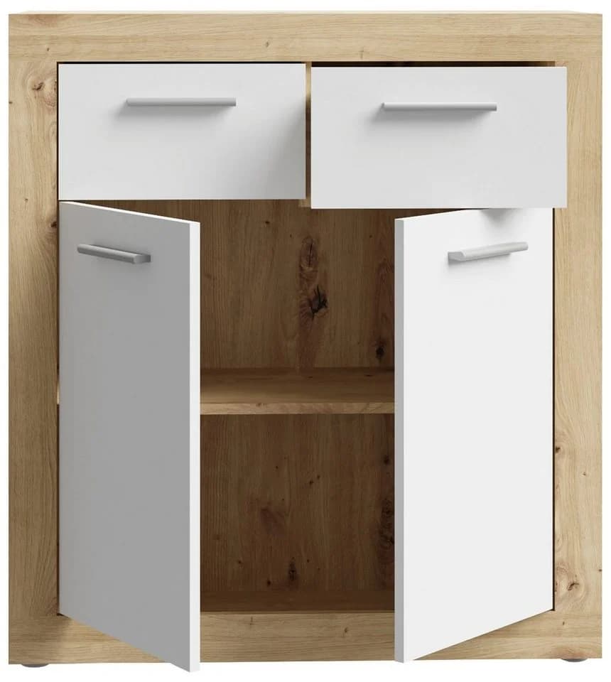 FORTE Kommode Baccio Weiß Artisan Eiche mit 2 Schubkästen - Bild 3