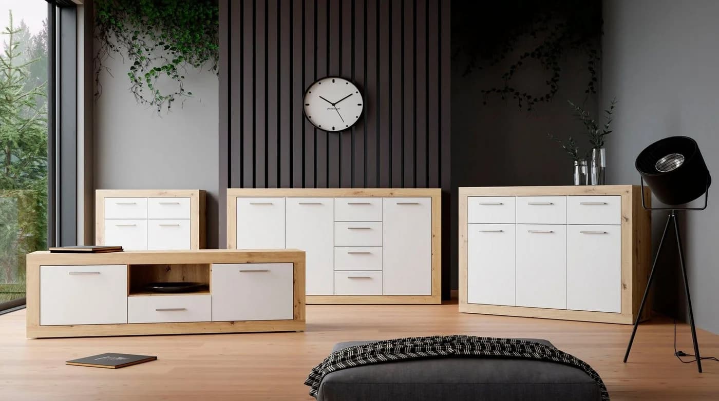 FORTE Kommode Baccio Weiß Artisan Eiche mit 2 Schubkästen - Bild 5